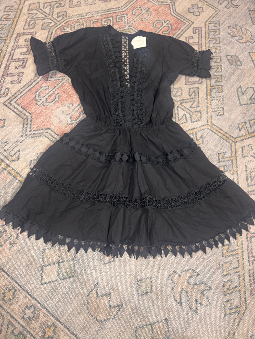 $198 Peixoto Black Ora Cotton Embroidered Swimsuit Cover Up Dress XL yse2123 - Picture 5 of 11